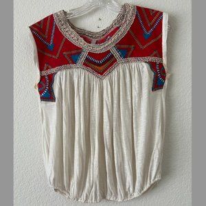 Free People White blouse with embroidered neckline